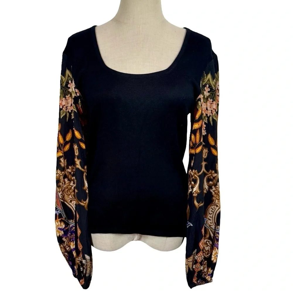 Anthropologie Blank London Bl-nk Bl^nk Printed-Sleeve Sweater Top